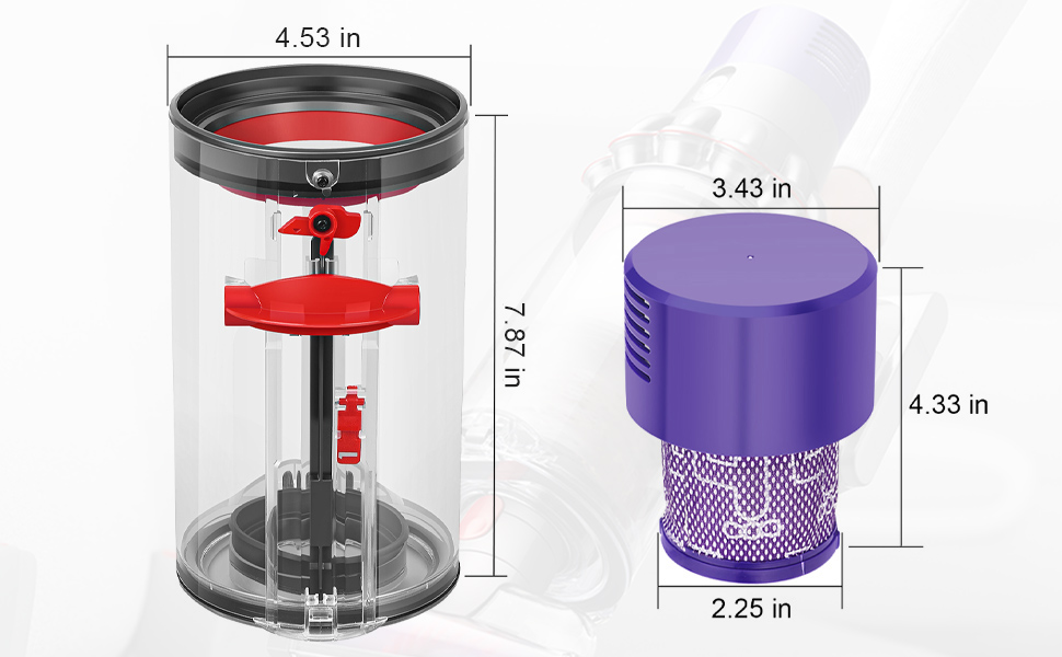 Dyson V10 Dustbin and Filter Replacement Set - Compatible with Dyson Cyclone V10 SV12 (969509-01 & 969082-01)