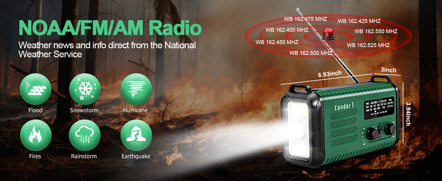 Радіо Kurbelradio 20000mAh сонячне з ручним заводом, AM/FM, SOS, LED-ліхтарик, USB зарядка для телефону, аварійне живлення, зелений