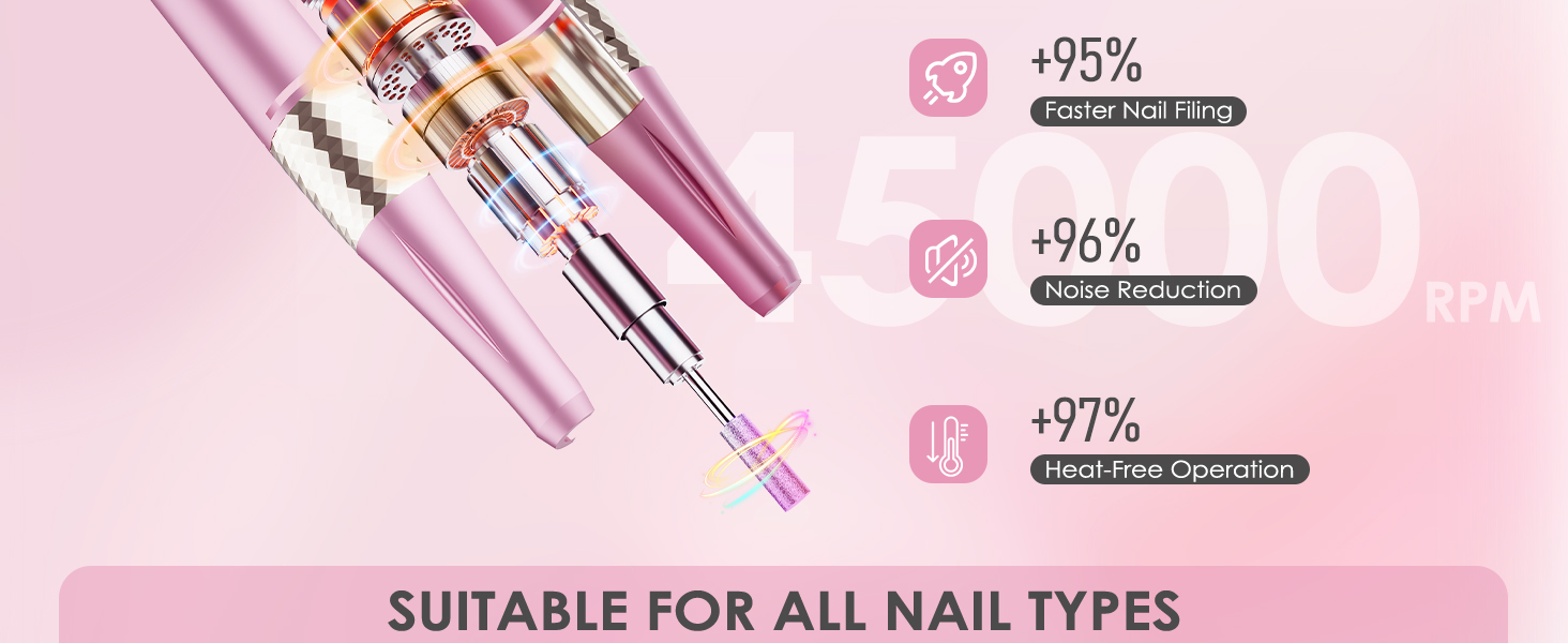Професійна електрична машинка для манікюру та педикюру 45000 RPM, рожева