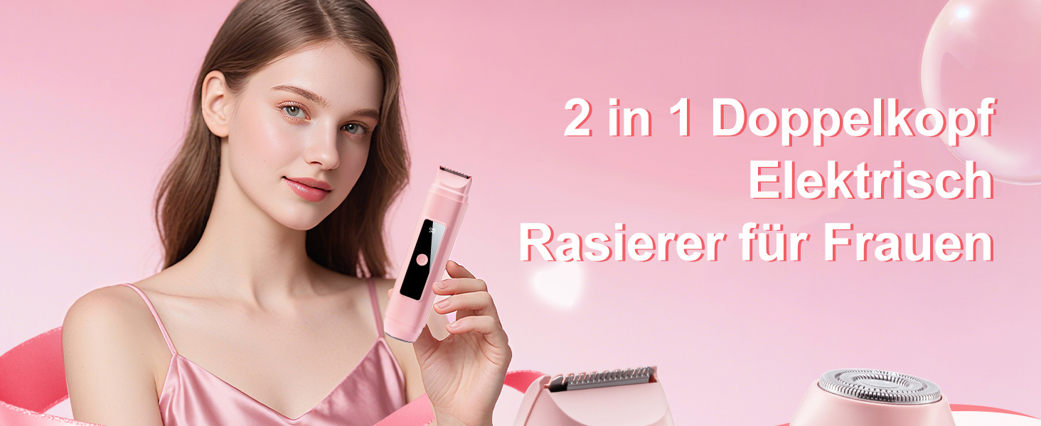 Електричний жіночий епілятор 2-в-1 Intimrasierer з LED-дисплеєм та IPX7 водонепроникністю, рожевий