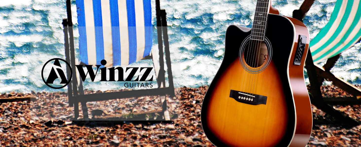 Акустична гітара Winzz 4/4 для початківців, дорослих та дітей (праворукі, чорний глянцевий) / (ліворукі, санберст глянцевий)