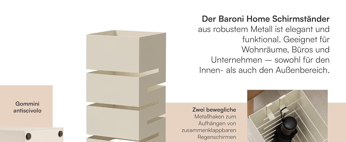 Підставка для парасольки Baroni Home з сучасним дизайном, чорна, 15,5x15x49 см. Метал, з гачками та знімним піддоном для води. Підходить для дому та офісу.