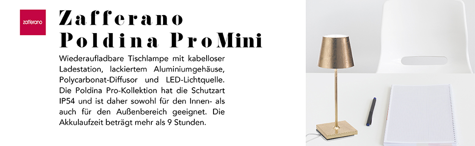 Зуффарано Poldina Pro Mini – Бездротова LED-лампа для дому та саду, торшер, сенсорне керування, регулювання яскравості, 30 см, колір мідь