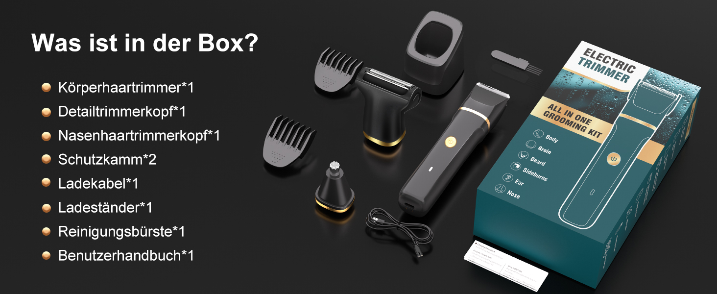 Електричний триммер для чоловіків 3-в-1 Intimrasierer: триммер для носа, обличчя та тіла, IPX7, чорний