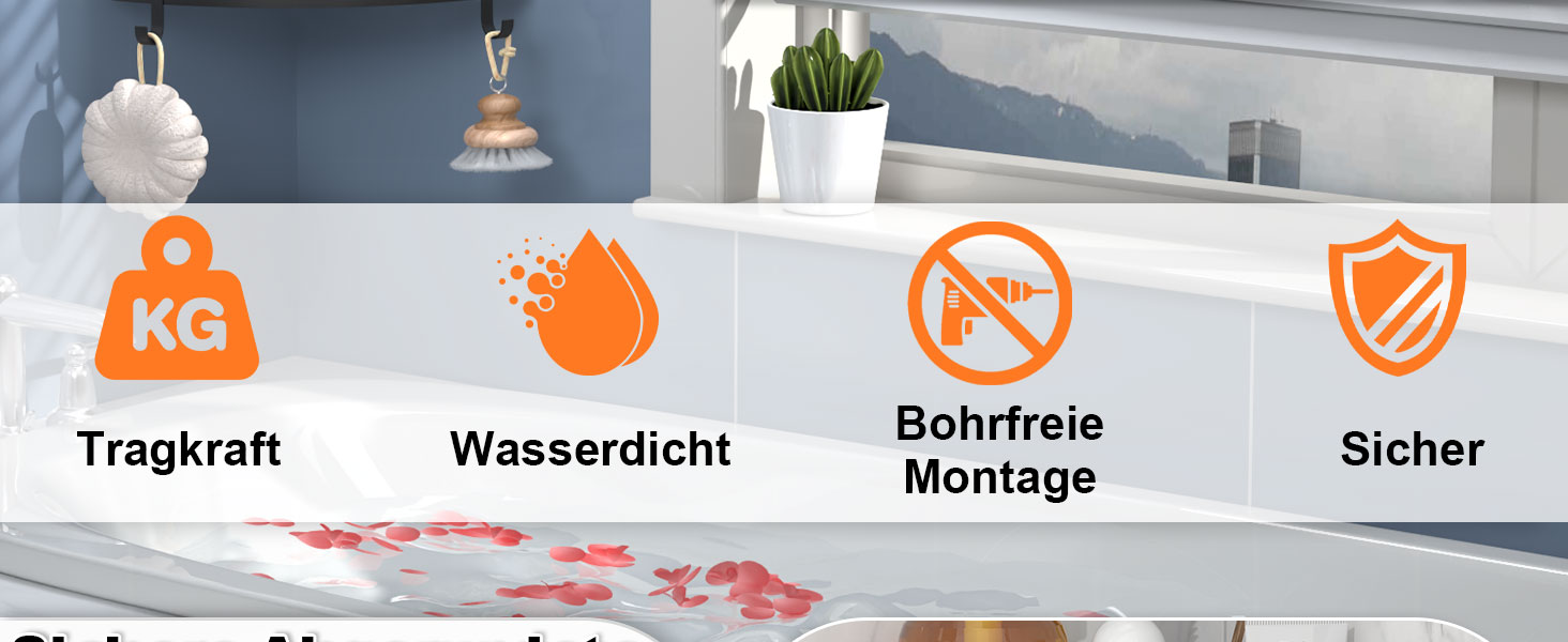 Дзеркальна поличка для душу кутова без свердління чорного кольору, 2 шт. з гачками для шампуню та мила, захист від іржі