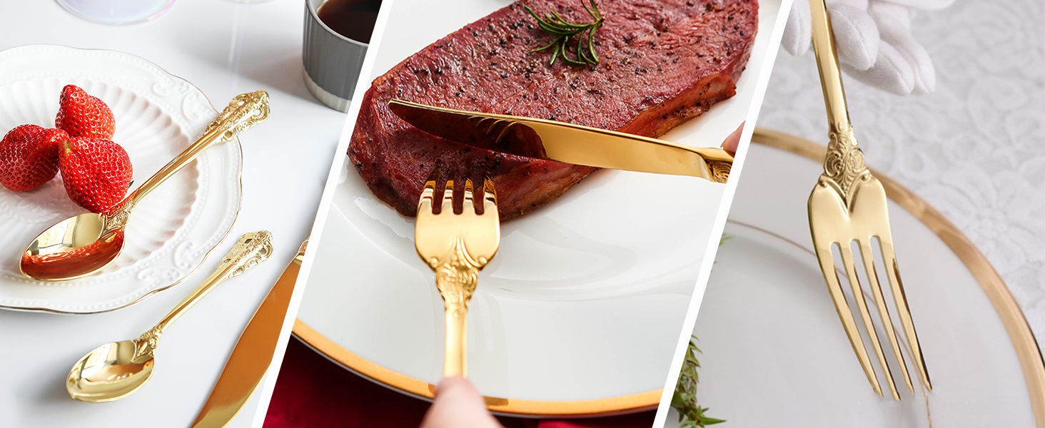 Набір столових приборів Prächtiges Barock 20 предметів з нержавіючої сталі 18/10, золотий колір, у подарунковій коробці (виделки, ложки, ножі)