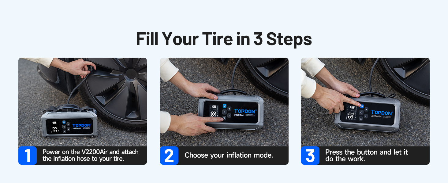 TOPDON V2200Air: Портативний стартер та компресор для авто (2200A, 150PSI)