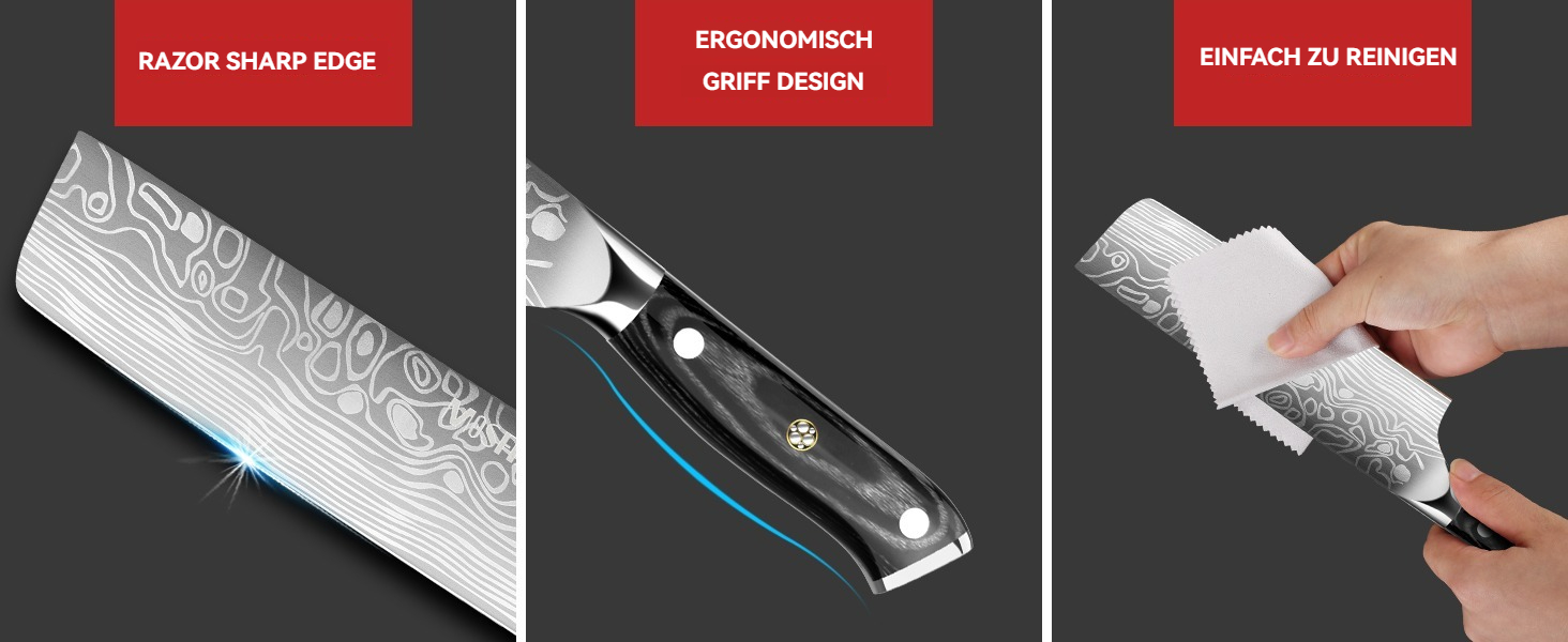 Набір японських ножів MOSFiATA: Накірі 7 та 5,5 дюймів (EN.4116), ніж для приготування їжі, кухонний ніж, ніж для овочів з піхвою, подарункова упаковка та серветка