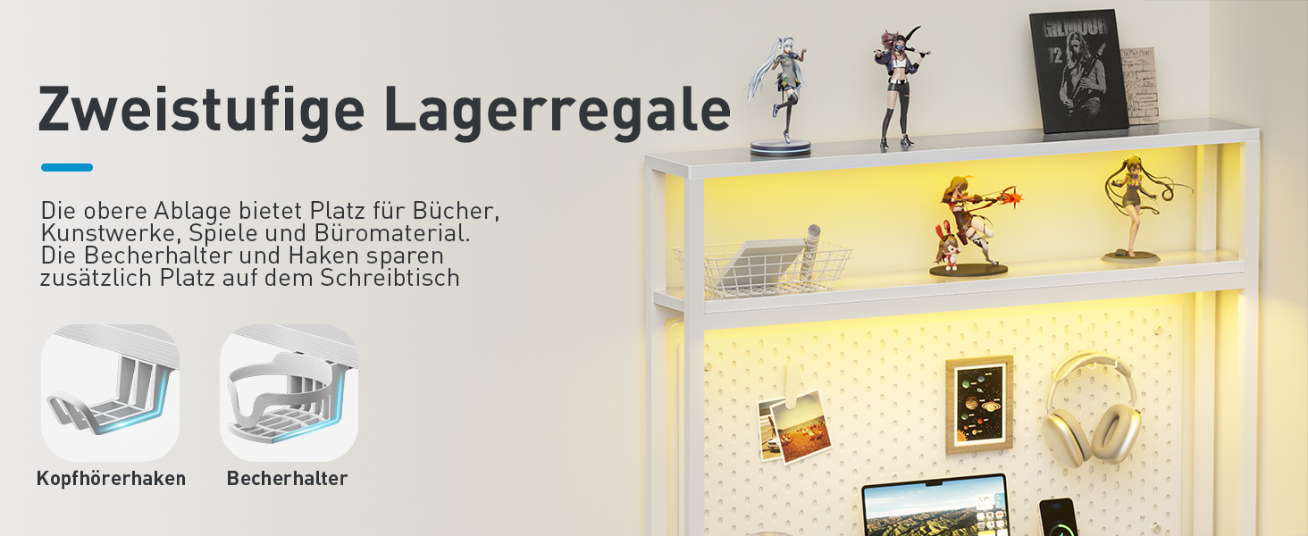 Ігровий стіл кутовий 150x100 см з 3 розетками та 2 USB, зворотний, з LED підсвічуванням, з ящиками та підставкою для монітора. Білий кутовий ігровий комп'ютерний стіл 170x100 см.