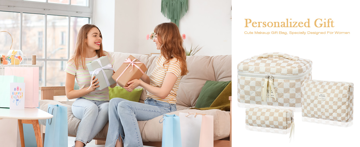 Набір косметичок 3 шт. з квітковим принтом, для подорожей та повсякденного використання | Косметичка для макіяжу для жінок та дівчат. Хакі в клітинку