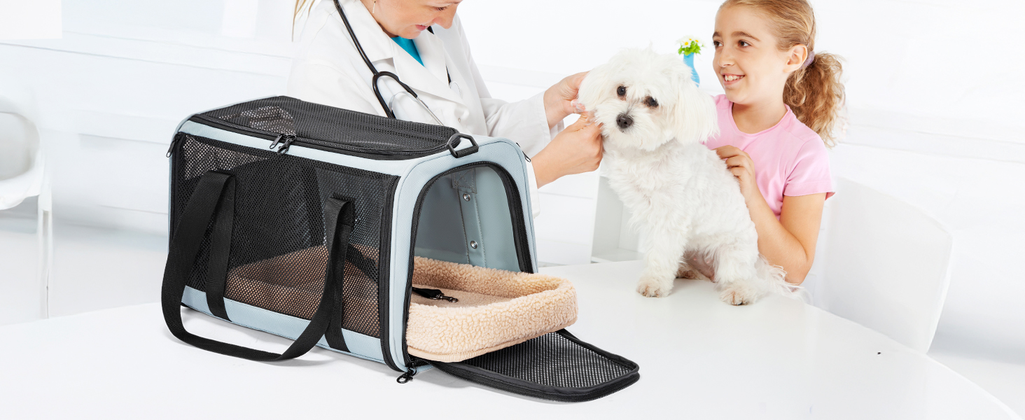 Транспортна переноска для кота/собаки Petsfit - складана переноска для авто з м'яким килимком, синього кольору