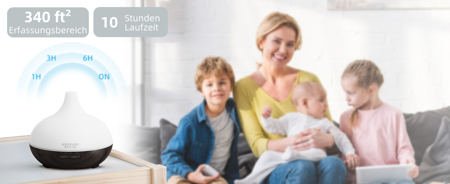 ASAKUKI Дифузор ароматичних олій 300мл, ультразвуковий зволожувач повітря, ароматерапія, LED-підсвічування, без BPA, для спа, офісу, спальні (Чорний)