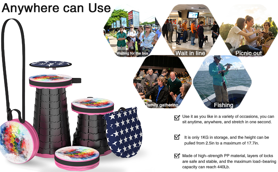 Складний стільчик Alevmoom 2024 з подушкою, для кемпінгу, подорожей, риболовлі. Міцний, витримує до 200 кг, телескопічний, регульований.