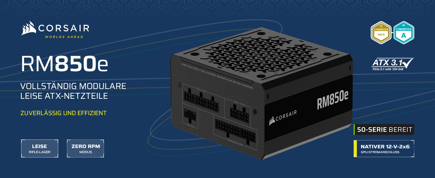 Блок живлення Corsair RM850e (2025) 850W ATX з підтримкою 12V-2x6, сертифікація 80 PLUS Gold, чорний