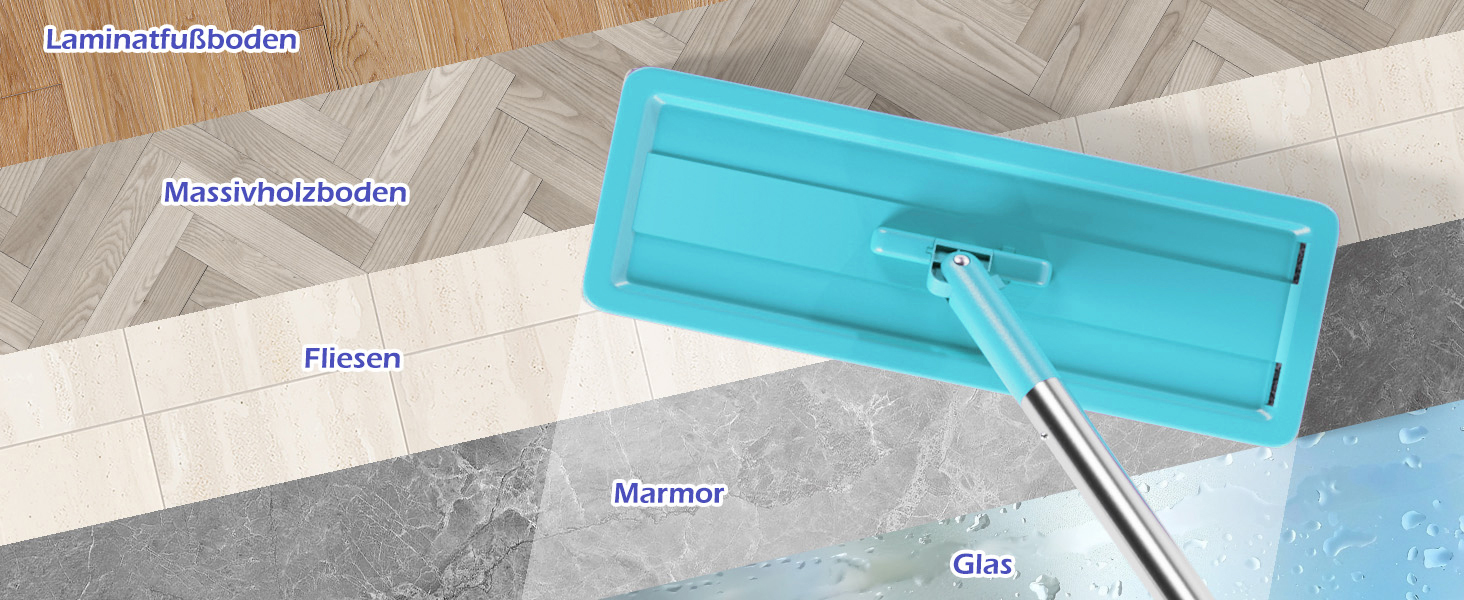 Набір для миття підлоги з відром, вичавлювач для швабри, 2 в 1, швабра-моп з регульованою ручкою з нержавіючої сталі та 6 мікрофібрових насадок, підходить для плитки та ламінату (швабра з відром: блакитний + синій)