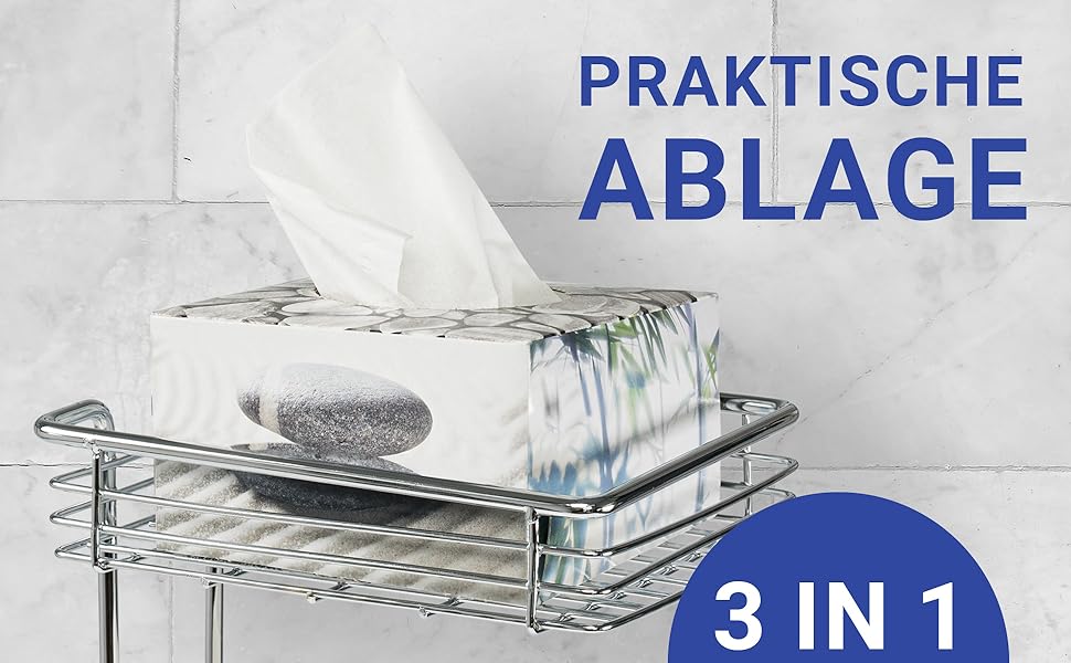 Підставка для туалетного паперу WENKO 3в1 з полицею та держателем рулонів - срібна, 16 x 59 x 18 см