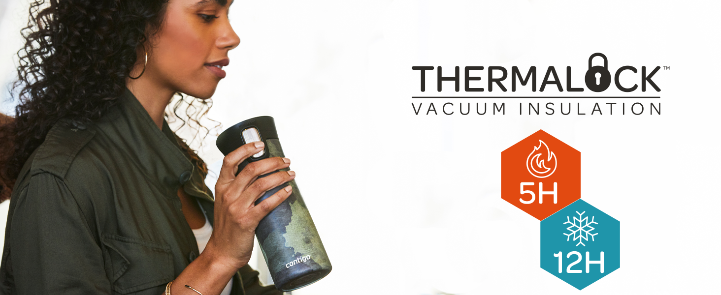 Термокружка Contigo Pinnacle Autoseal, 420 мл, нержавіюча сталь, з кришкою Easy-Clean, BPA-free, Indigo Wood