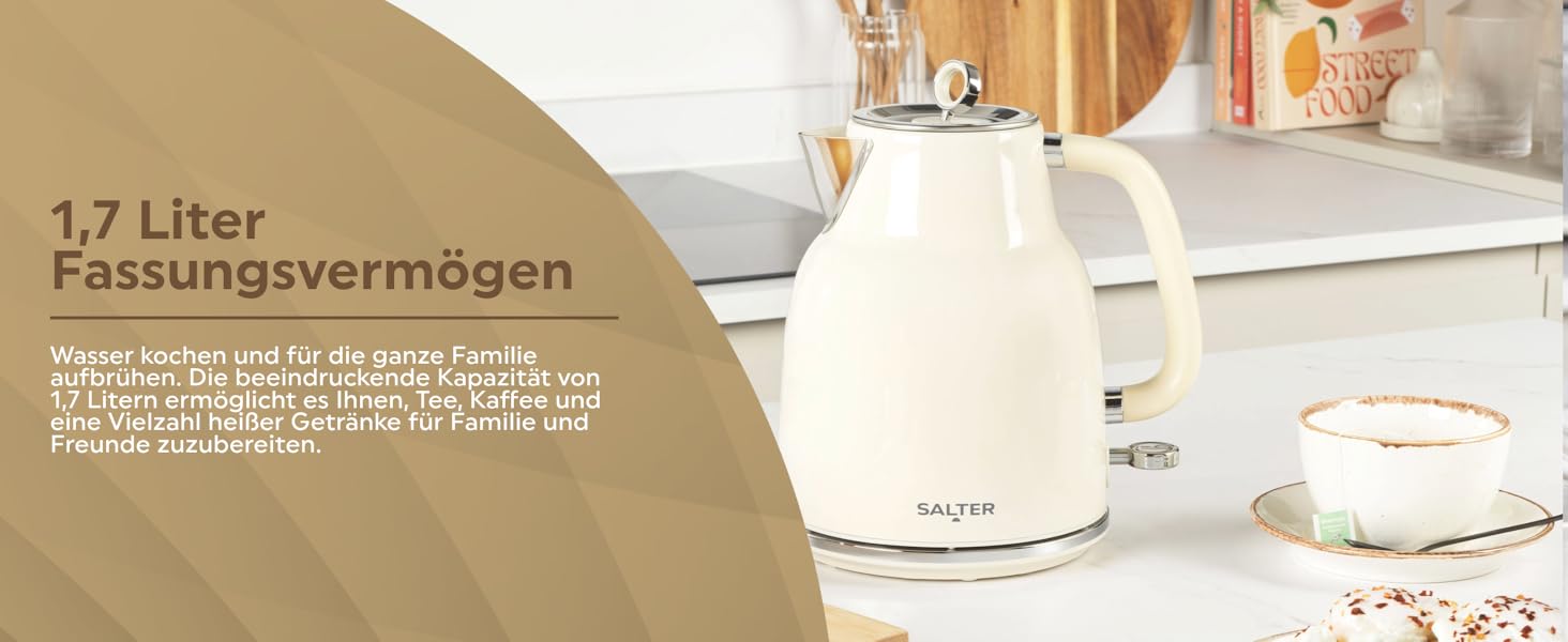 Водовар Salter Retro 1.7L, 3kW, бездротовий, з фільтром від накипу, кремовий