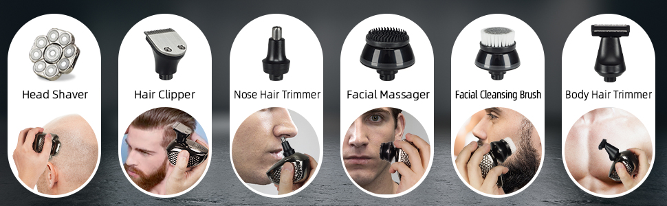 Електричний гоління для чоловіків Glatzen, IPX7 водонепроникний, 9D гнучкий плаваючий головний блок, для мокрого та сухого гоління, LED-дисплей, 120 хвилин роботи від акумулятора, 6-в-1 набір для догляду (9D)