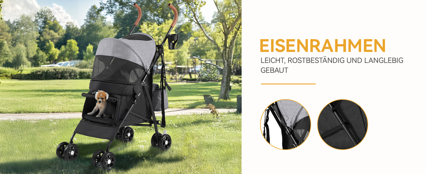 Візок для собак та котів DWVO, 11.3 кг, складний, з подушкою та кошиком для зберігання, 45x80x103 см (сірий/чорний)