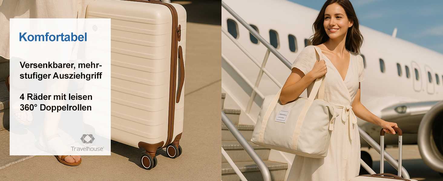 Набір валіз Travelhouse Ascona Premium (5 предметів) — Жорсткий корпус ABS-полікарбонат, TSA-замок, подвійні колеса, сумка для подорожей та косметичка, Сірий