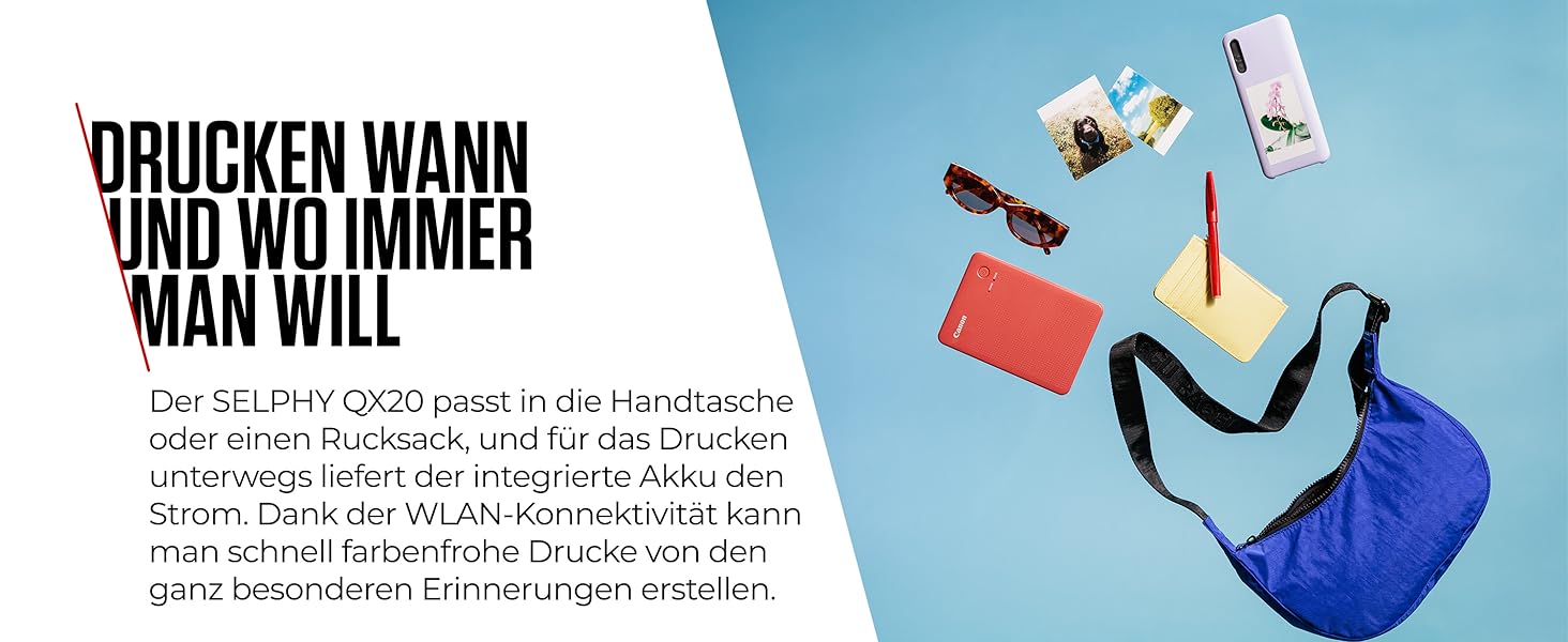 Canon Selphy QX20: Портативний принтер для фотографій з Wi-Fi, термосублімаційний друк, USB-C зарядка, сірий (без чорнил/паперу)