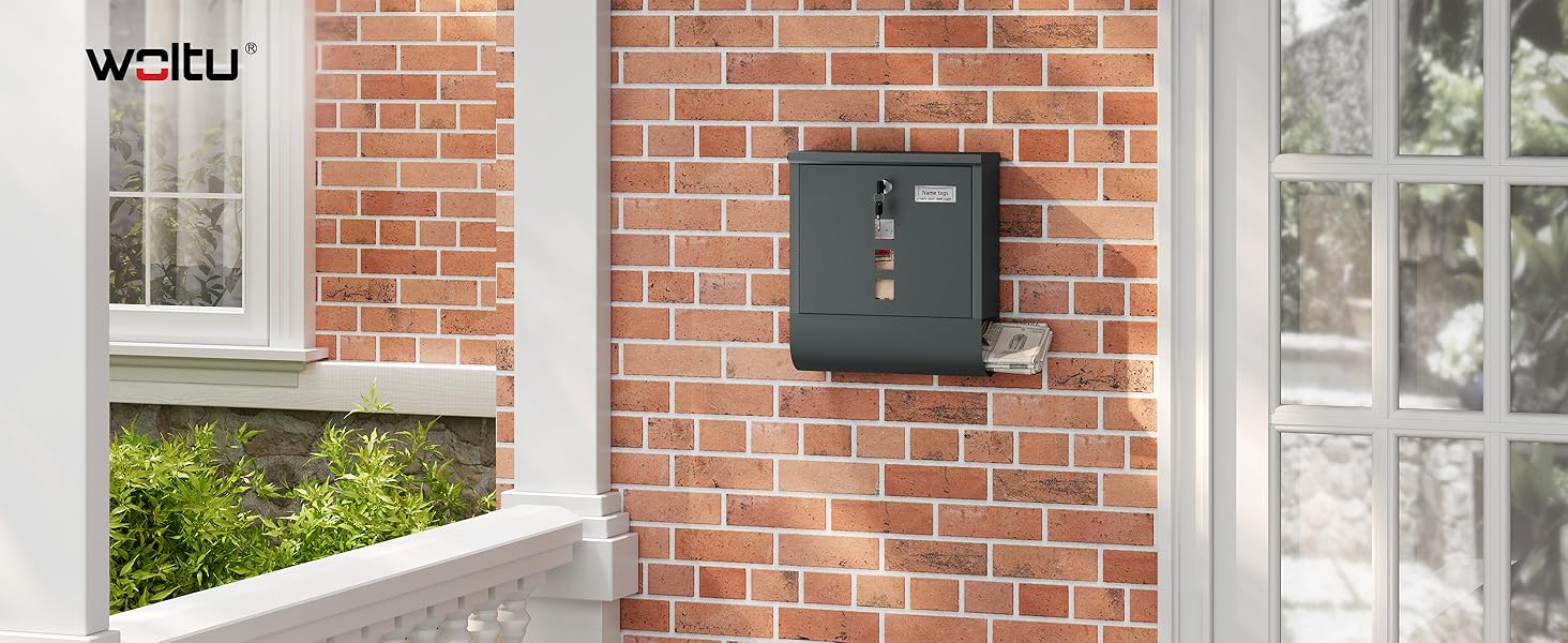 Поштовий ящик WOLTU з газетницею та вікном, замок, табличка для імені, вуличний, антрацит 37x37x10.5 см