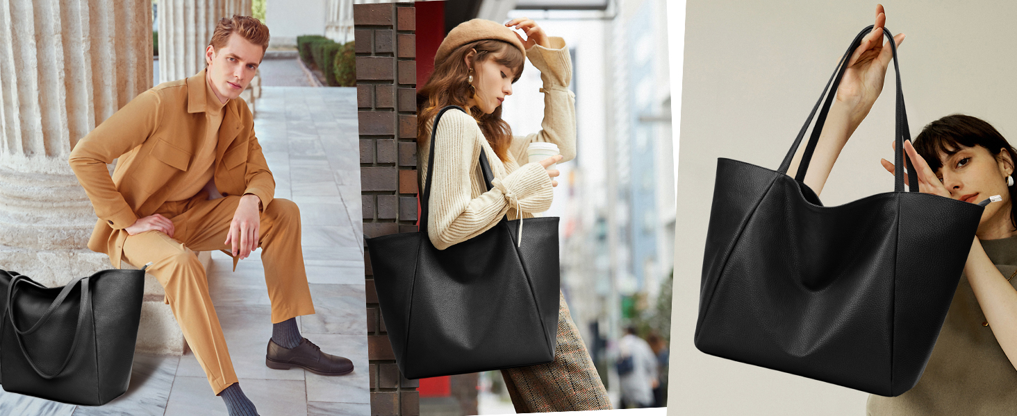 Сумка жіноча KALIDI шопер велика шкіряна чорна для роботи, покупок, навчання