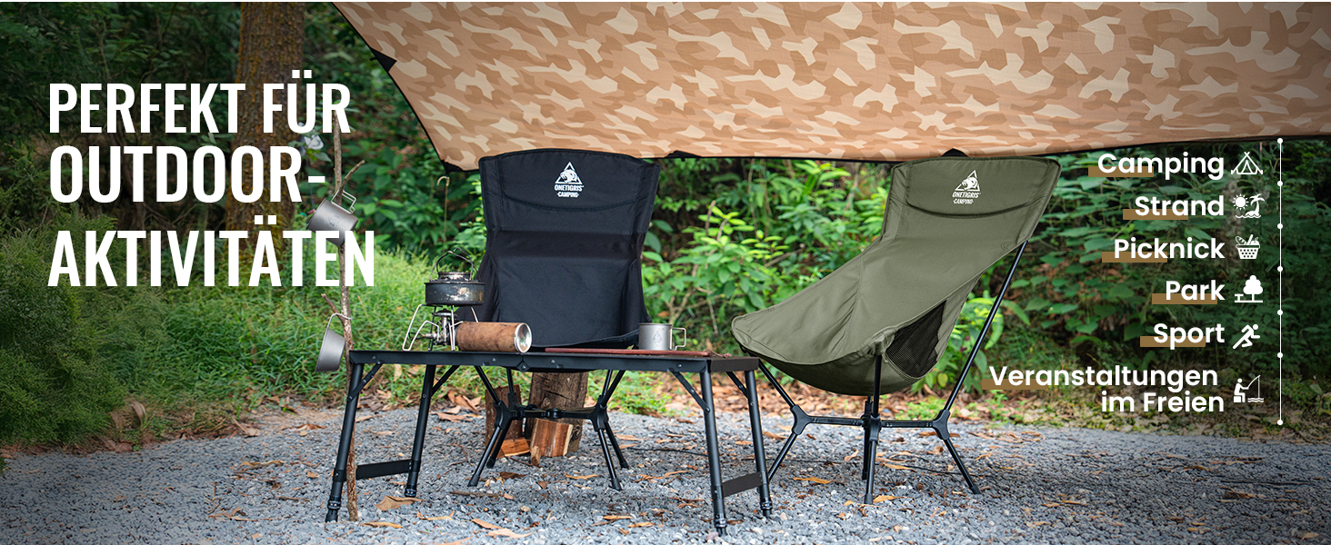 Кемпінговий стілець OneTigris OASISFLEX складний високий, вантажопідйомність 150 кг, чорний. Стілець для риболовлі, походу, відпочинку на природі з бічними кишенями