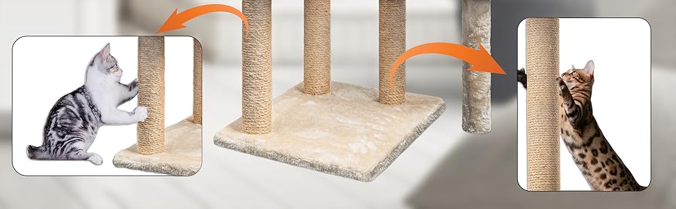 Клітка-кіт для котів Kratzbaum 145 см: Кліматичний комплекс з сизалевих стовпів, печери, платформ та лежанки для кошенят (Бежевий)