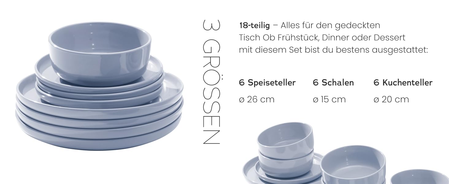 Набір посуду Feinsteinzeug на 6 осіб, 18 частин: міцний та стійкий до подряпин, бежевий глянцевий | Тарілки, тарілки для десерту та миски для 6 осіб - Magnetiks (Лавандова Мгла | 18 частин)