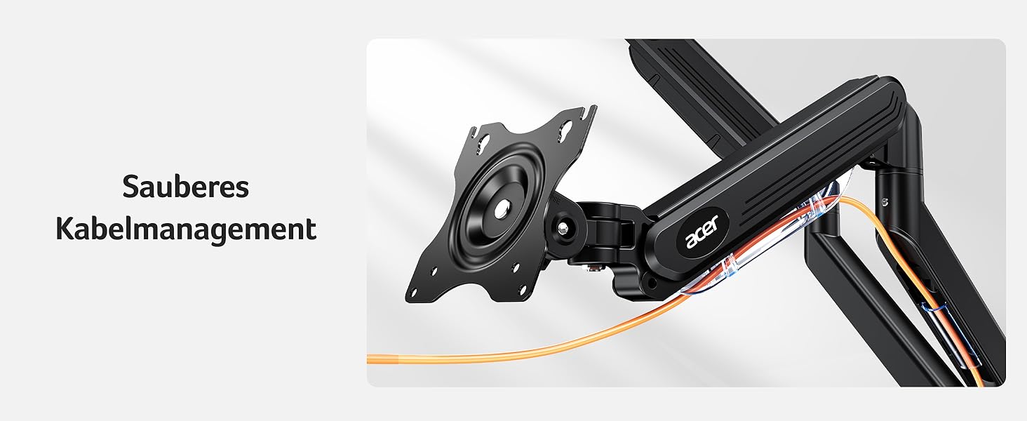 Кронштейн для двох моніторів Acer Dual-Monitor Arm, газліфт для екранів 17-32 дюймів, навантаження 2-9 кг, VESA 75/100 мм, з кабельний-менеджментом