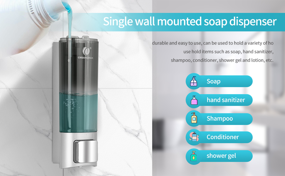 Ручний дозатор мила CHUANGDIAN, настінний, 200 мл, білий, сріблястий