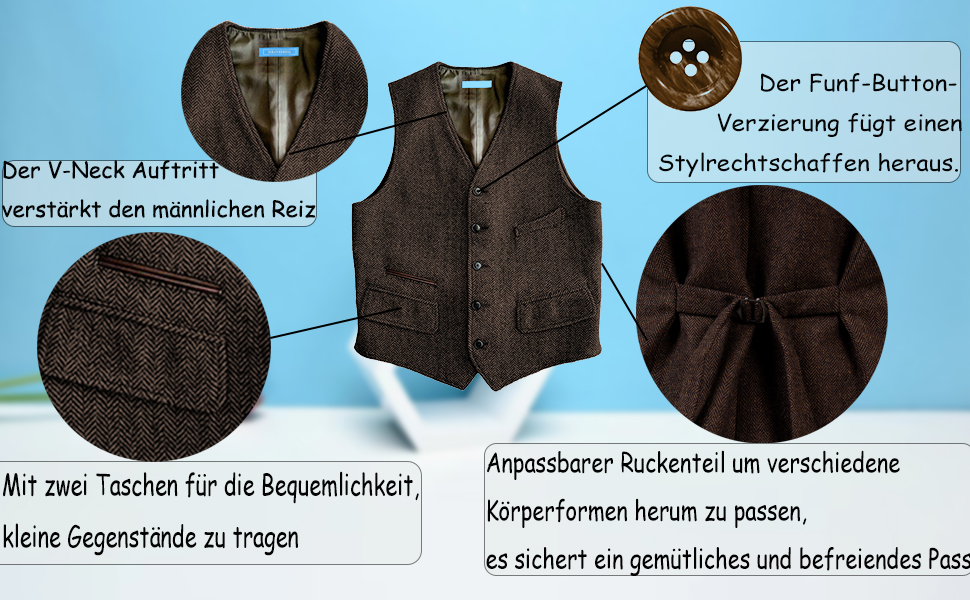 Жилет чоловічий SOLOVEDRESS вовняний, формальний, Regular Fit, для весілля, для наречених та гостей, коричневий