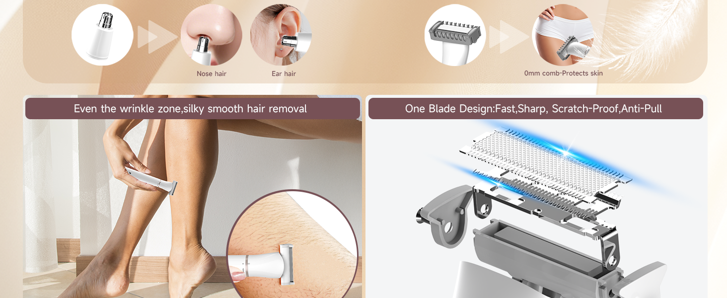 Електричний жіночий інтимо-голений апарат 5-в-1 для обличчя, бікіні-зони, ніг, носа та вух. Бездротовий, для вологого та сухого гоління. Білий.
