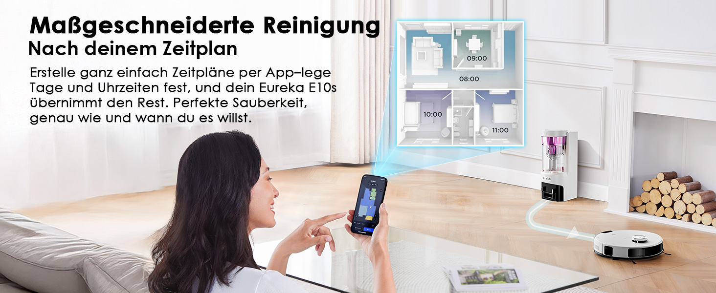 Робот-пилосос EUREKA E10s 2.Gen з вологою тканиною + станція самоочищення (4000Pa, автовизначення килима, підйом мопа, LiDAR-навігація, для видалення шерсті тварин, керування через додаток/голос) (білий)