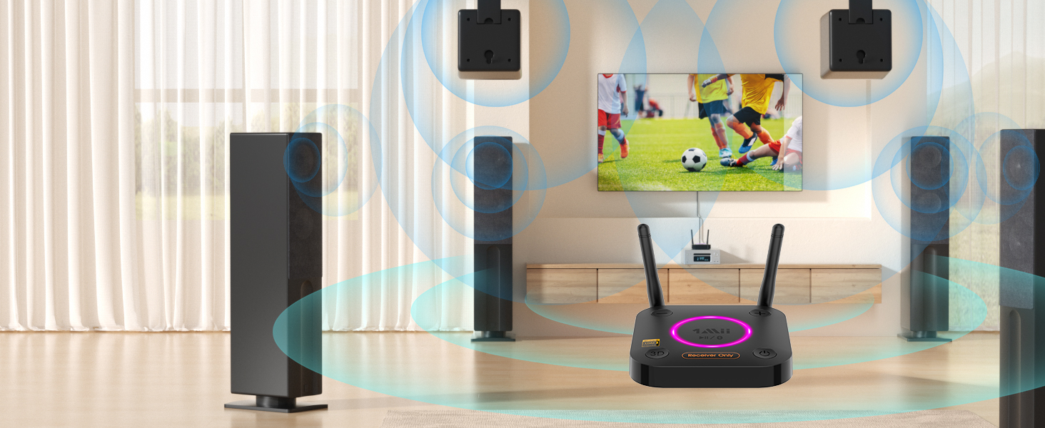 1Mii Bluetooth 5.1 Аудіо Адаптер з Низькою Затримкою aptX, 3D Surround, для Підсилювачів, Ламп, RCA AUX, Оптичний, Коаксіальний