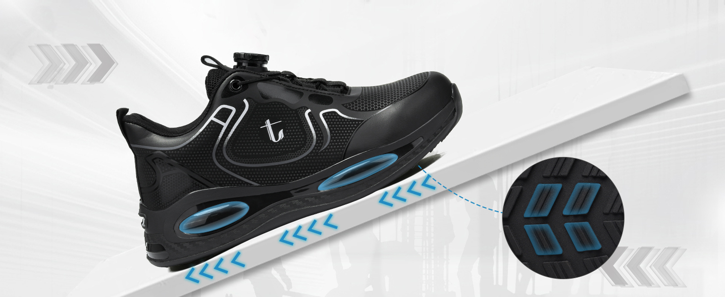 Черевики робочі, захисні: водонепроникні, легкі, спортивні, з металевим носком. Дихаючі, антиковзкі кросівки для чоловіків та жінок (45 EU, Чорний)