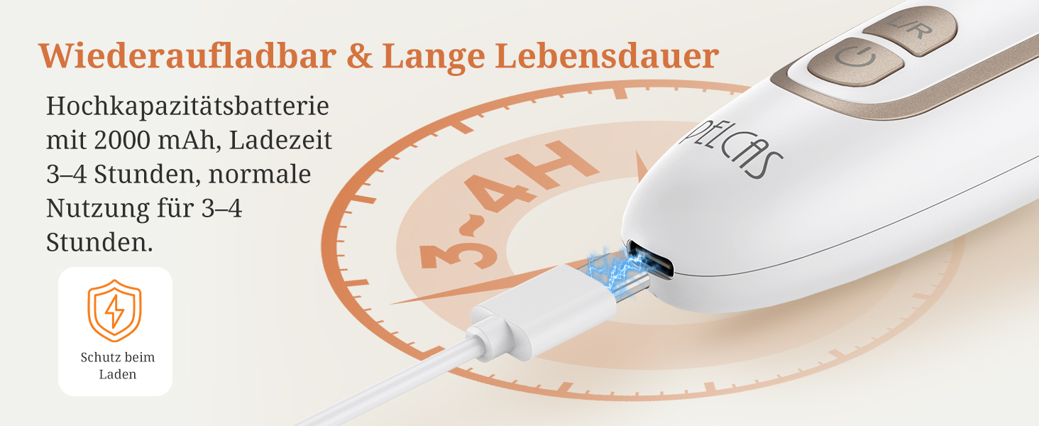 Електричний фрезер для ніг PELCAS з LCD дисплеєм: професійний набір для манікюру та педикюру, акумуляторний, для товстих нігтів та кутикули, біле золото