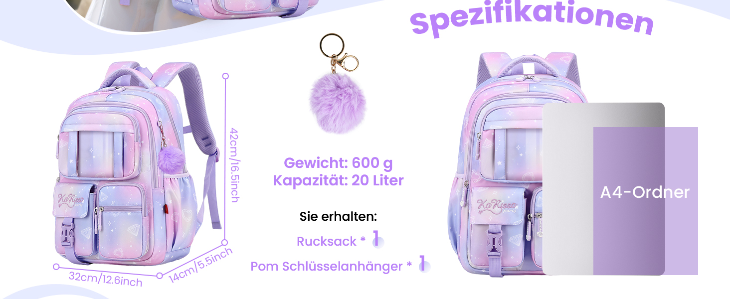 Рюкзак для дівчинки Tanou, 1-4 клас, дитячий шкільний рюкзак, водонепроникний, фіолетовий