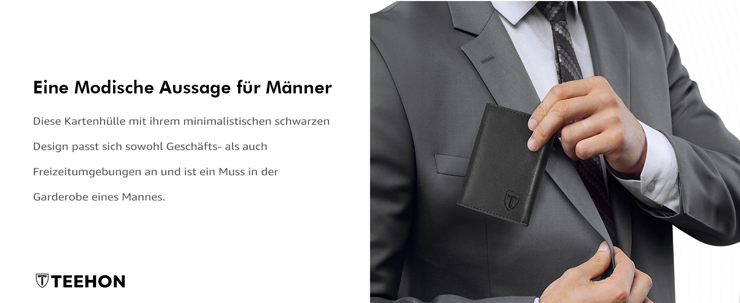 Чоловічий гаманець - тонкий з магнітною застібкою, відділенням для монет, захистом RFID, віконцем для ID, шкіряний, чорний (Tee-5)