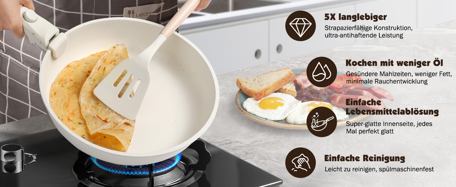 Набір посуду YASHE 21 предмет: каструлі та сковорідки з антипригарним покриттям, знімні ручки, скляні кришки, індукційне дно, термостійкий, білий