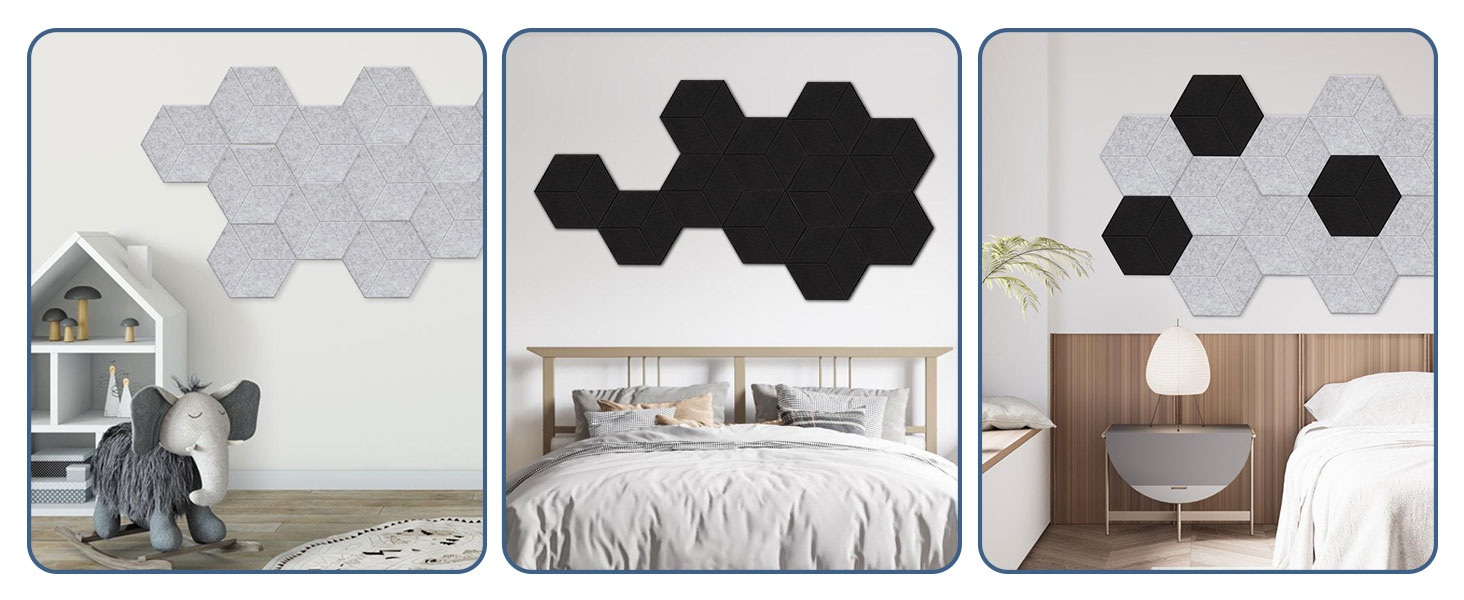 Акустичні гексагональні панелі Fiqops самоклеючі, звукопоглинаючі шестикутні плити для стін (чорні, 30x26x0.9 см), 18 шт — для студії та дому