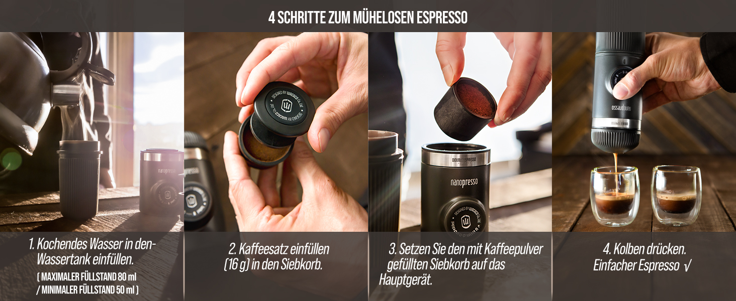 Набір бариста WACACO Nanopresso для портативної еспресо-машини, аксесуари для приготування подвійного еспресо та лунго