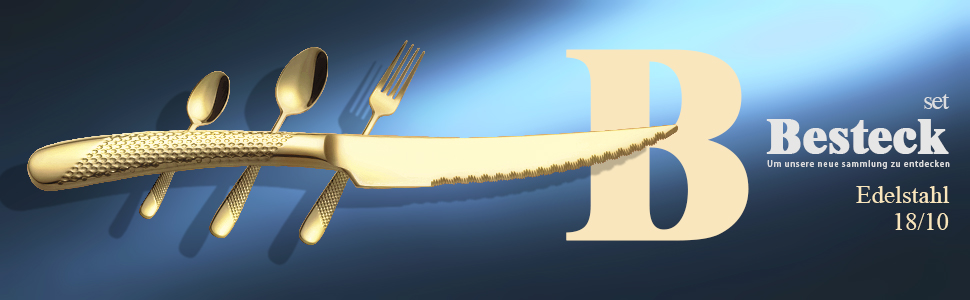Набір столових приборів на 6 осіб, 24 предмети, нержавіюча сталь 18/10, золотий титан, сучасний дизайн, з двостороннім зазубреним ножем, для посудомийної машини