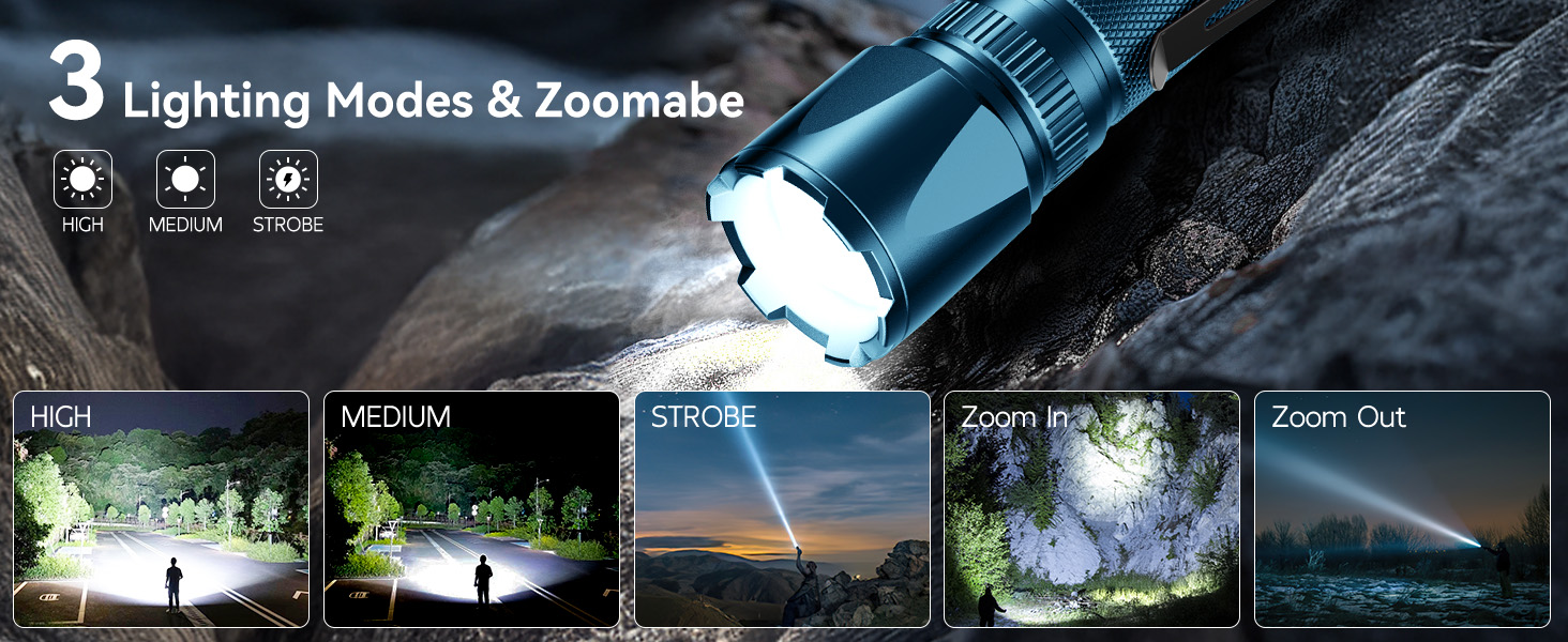 Ліхтарик LED GEARLITE з підзарядкою, 3000 люменів, тактичний, водонепроникний (IP65), 3 режими, для кемпінгу, риболовлі, активного відпочинку