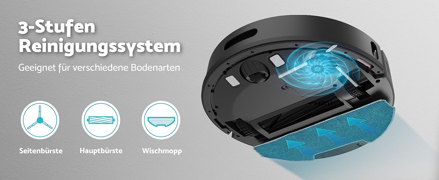 Робот-пилосос Aeco X5 VacuBot з функцією миття підлоги. Потужність всмоктування 5000Pa, лазерна навігація, час роботи до 160 хвилин, керування через додаток та пультом. Ідеально для шерсті тварин, килимів та твердих підлог.