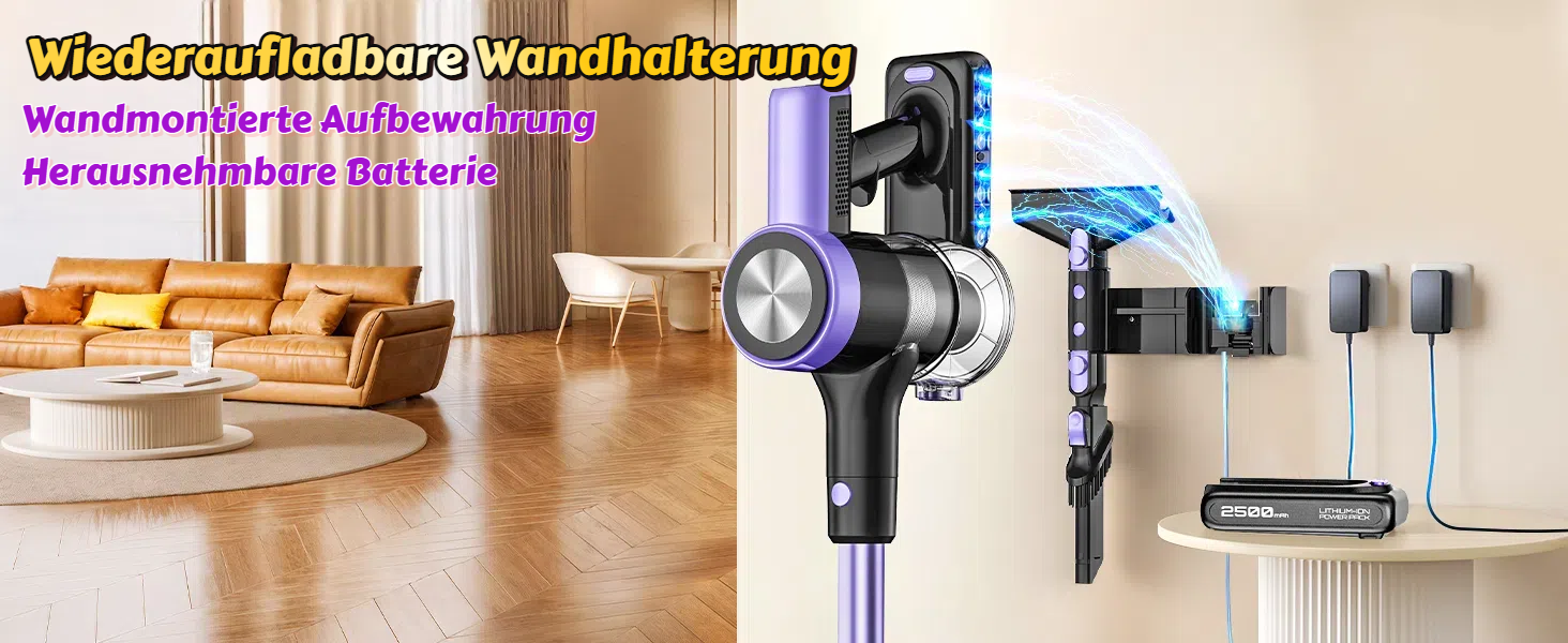 Бездротовий пилосос SUXIANGVAC 48KPa, 500W, 55 хвилин роботи, з док-станцією, LED дисплеєм, антизаплутана щітка, для шерсті тварин, килимів, твердих поверхонь, авто, фіолетовий