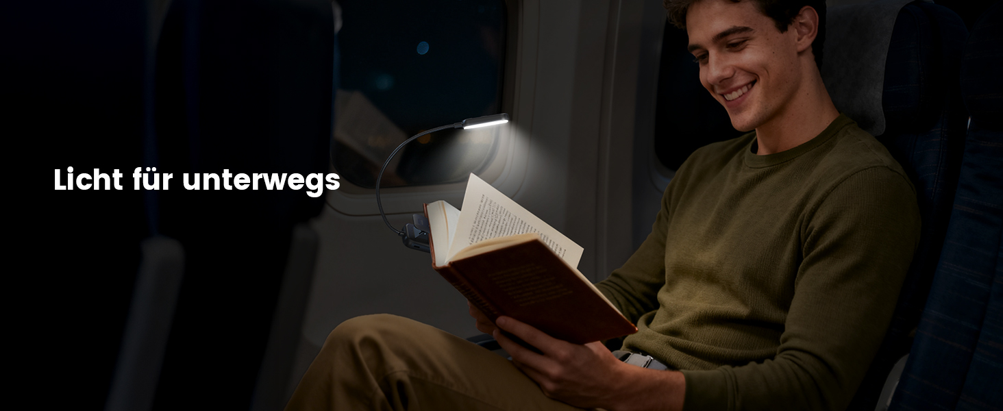 Світлодіодна лампа для читання Glocusent з кріпленням, 20 LED, USB, 5 режимів температури кольору, регулювання яскравості, гнучка на 360°, для читання в ліжку