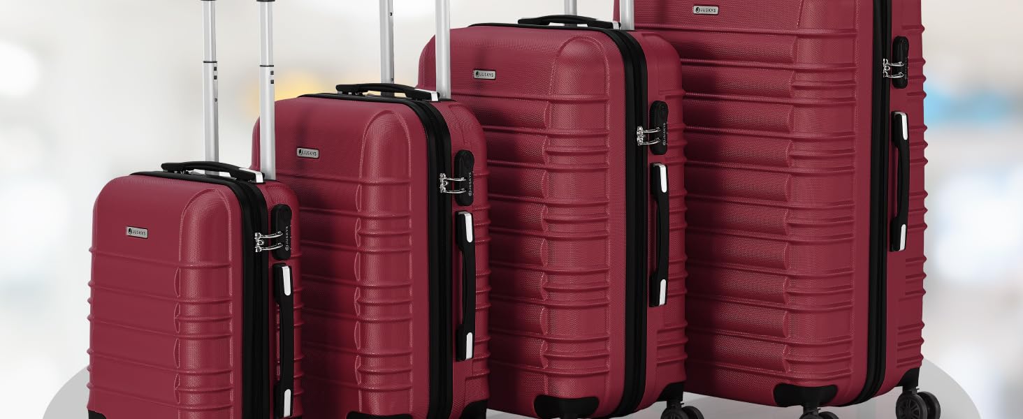 Набір валіз Juskys® Hartschale 4 шт. з кодовим замком, тихі колеса 360°, телескопічна ручка, легкі - червоний колір